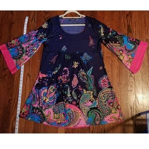 Ice Silk Psychedelic Bell Sleeve Summer Dress 1XL